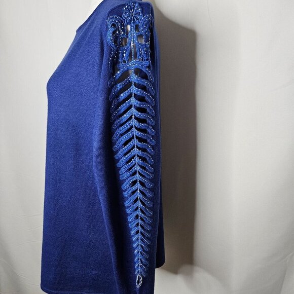 Alessa W Collection Decorative Cut Out Long Sleeve Blue Sweater Size 12 - Picture 5 of 12